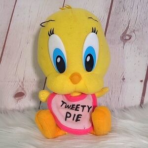 Vintage 90s Nanco Baby Looney Tunes Tweety Bird Tweety Pie Bib Plush Stuffed Toy